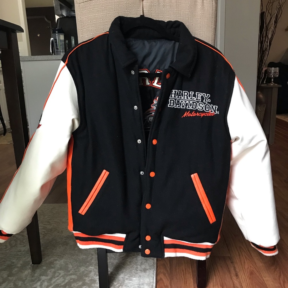 Harley-Davidson Youth Boys Large Reversible Jacket -Faux Leather/Wool Bomber